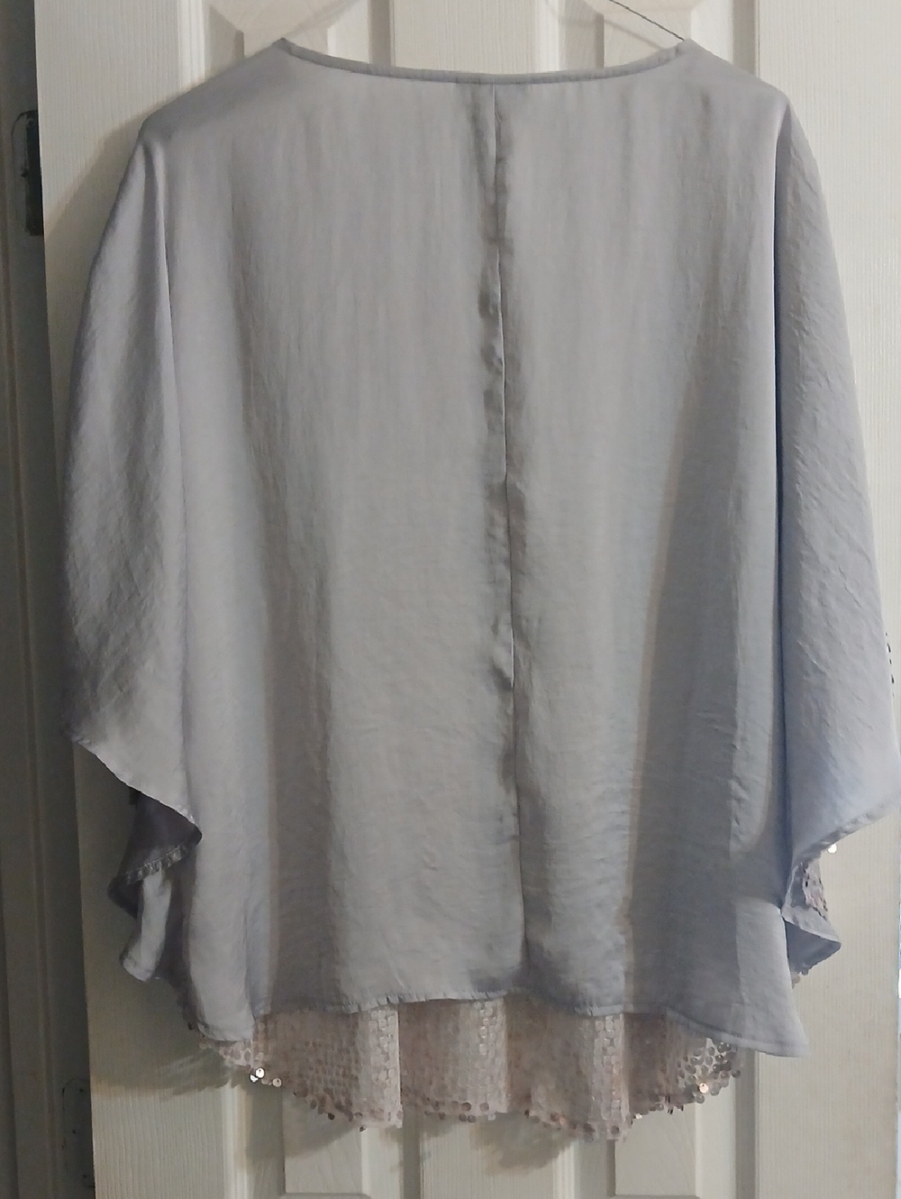 Light Gray Flowing Sequin-Trim Kimono Top